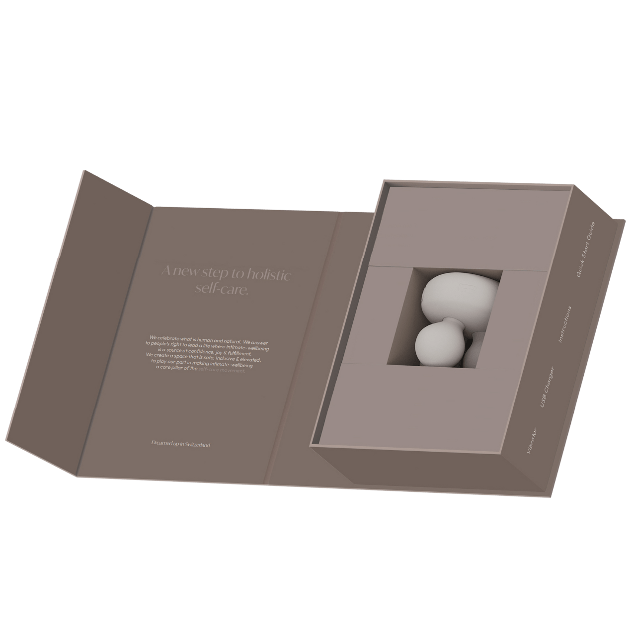 Neve - Naago. Elegant branded packaging for dual-tip external sex toy, designed for discreet, premium presentation