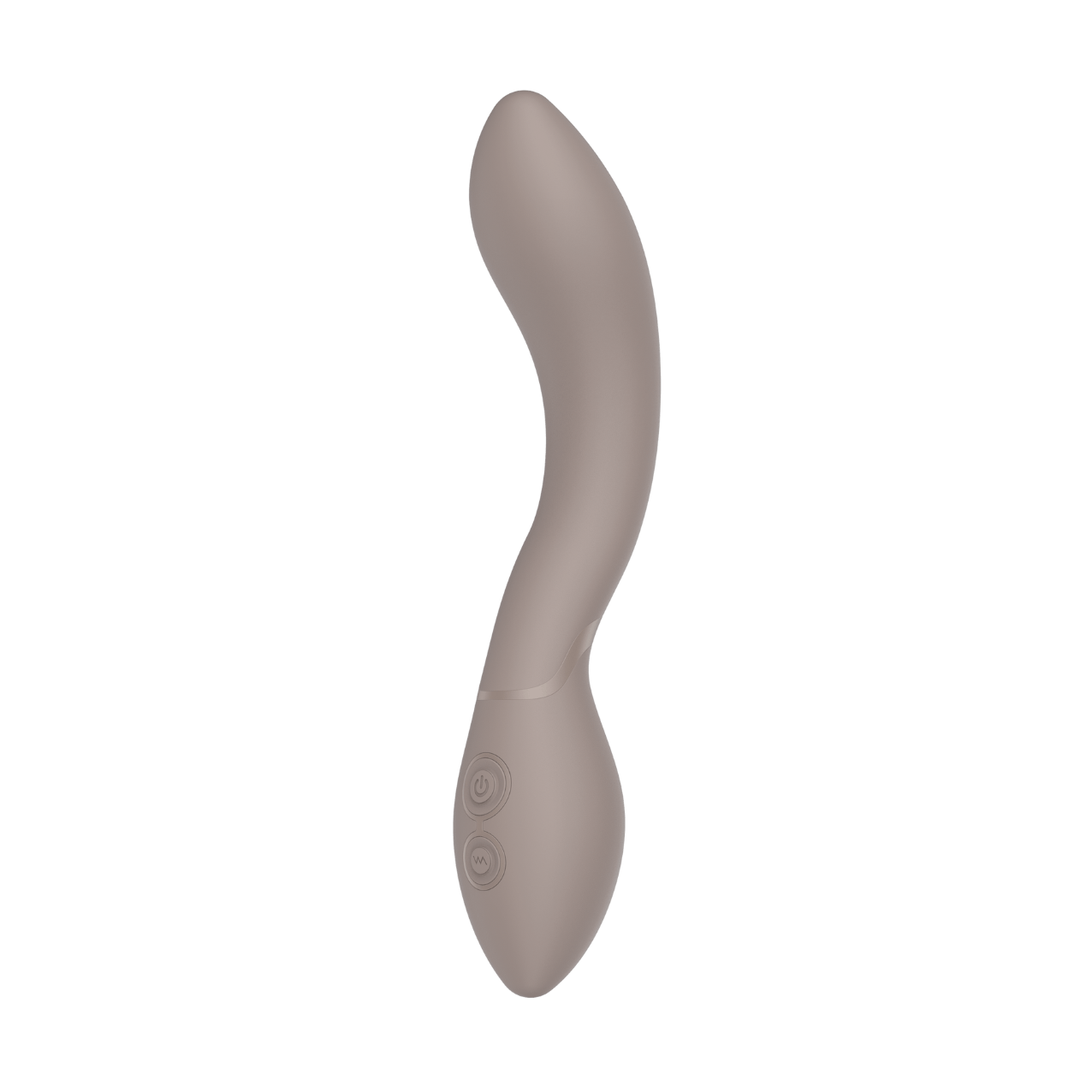 Nubia - Naago. Minimalist G-spot vibrator with sculpted curve shown upright on white background for internal pleasure