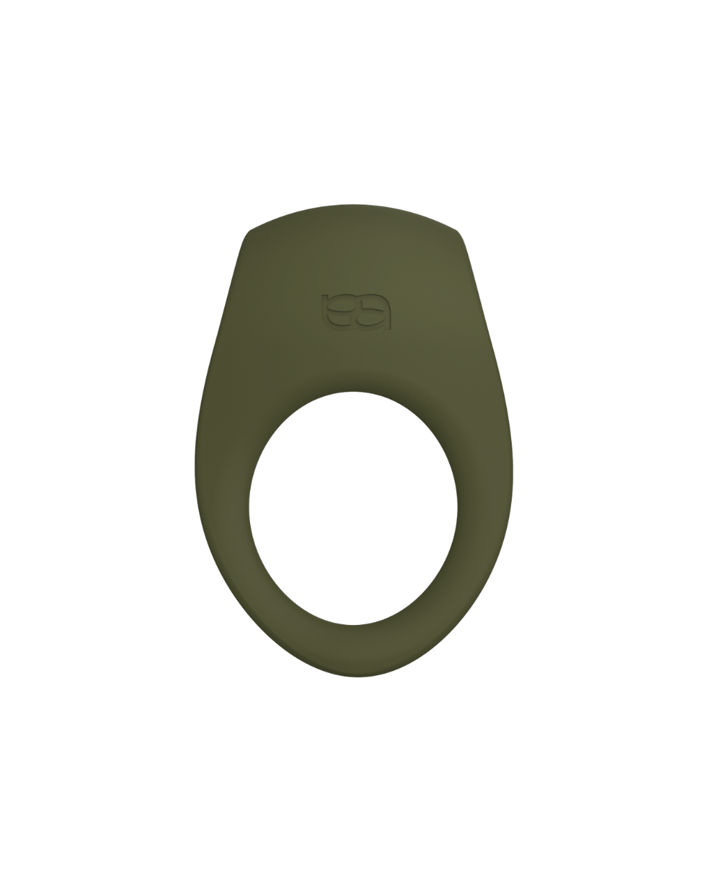 Terra - Naago. Olive-toned vibrating ring with soft silicone finish shown upright for partnered pleasure and stimulation