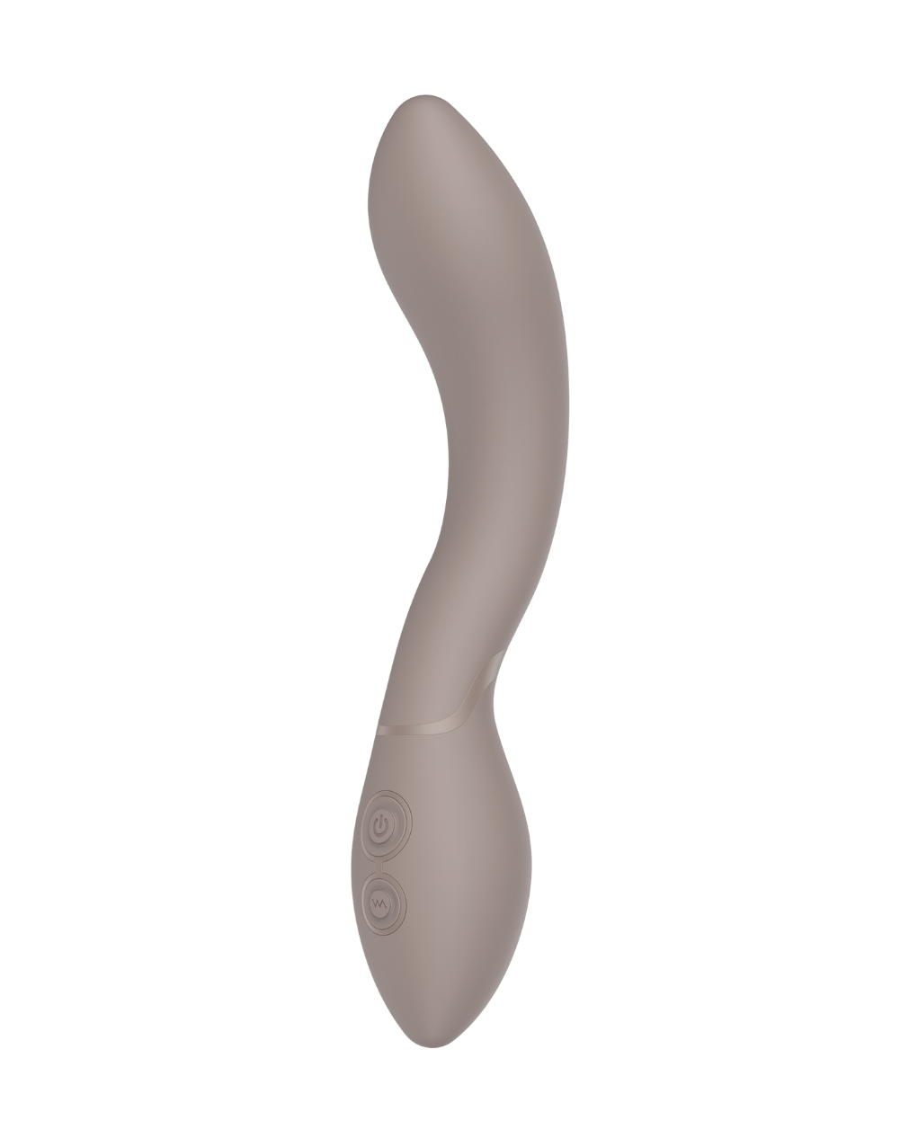Nubia - Naago. Minimalist G-spot vibrator with sculpted curve shown upright on white background for internal pleasure