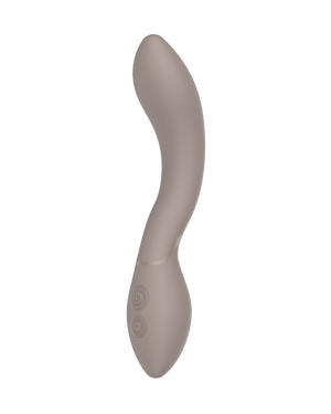 Nubia - Naago. Minimalist G-spot vibrator with sculpted curve shown upright on white background for internal pleasure