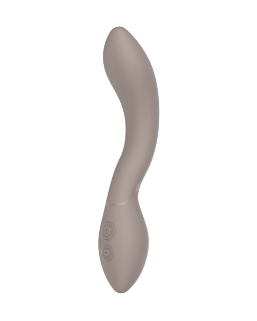 Nubia - Naago. Minimalist G-spot vibrator with sculpted curve shown upright on white background for internal pleasure